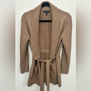 Banana Republic Camel Belted Cardigan Sweater with DETACHABLE FUR COLLAR. Sz S